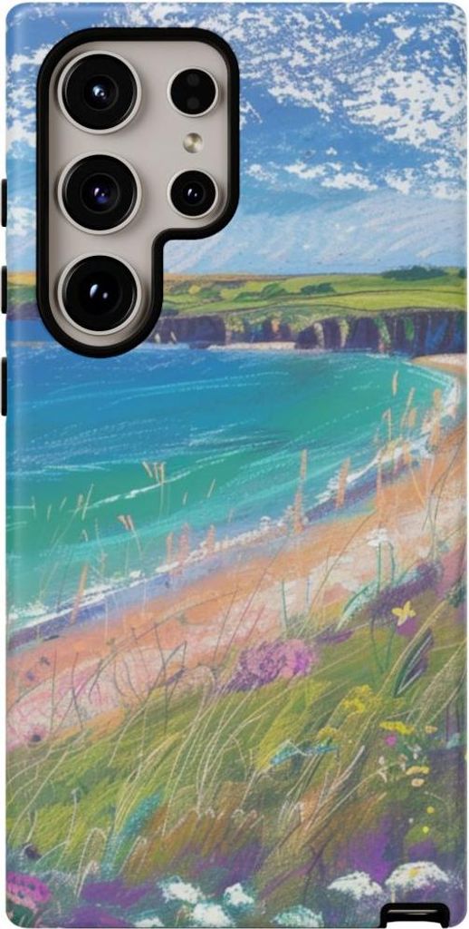 Küstenblumen und Strandlandschaft – Hülle Kompatibel mit Samsung Galaxy S24 Ultra