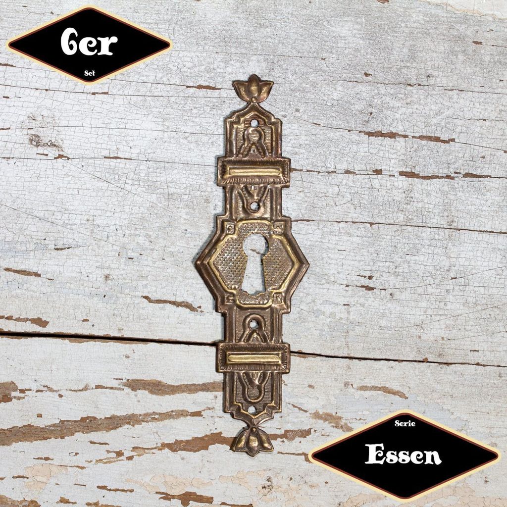 Schlüsselplatte,Serie"Essen",6er Pack|Eisen in Messing pat.|H8,3xB2,9cm