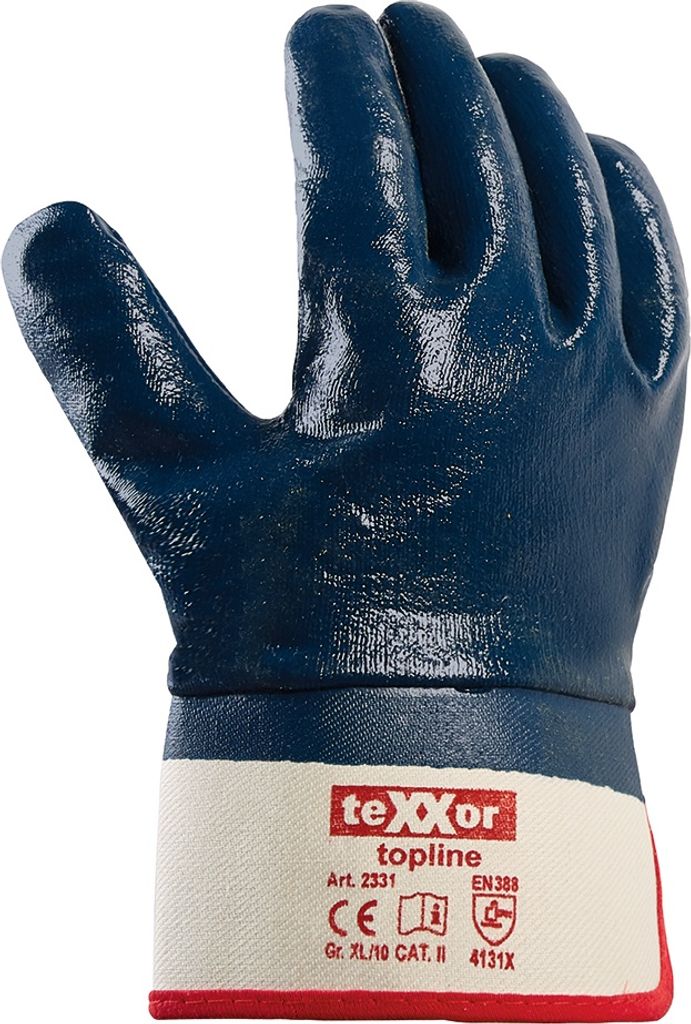 teXXor topline Nitril-Handschuhe (vollbeschichtet) STULPE, Beige/Blau