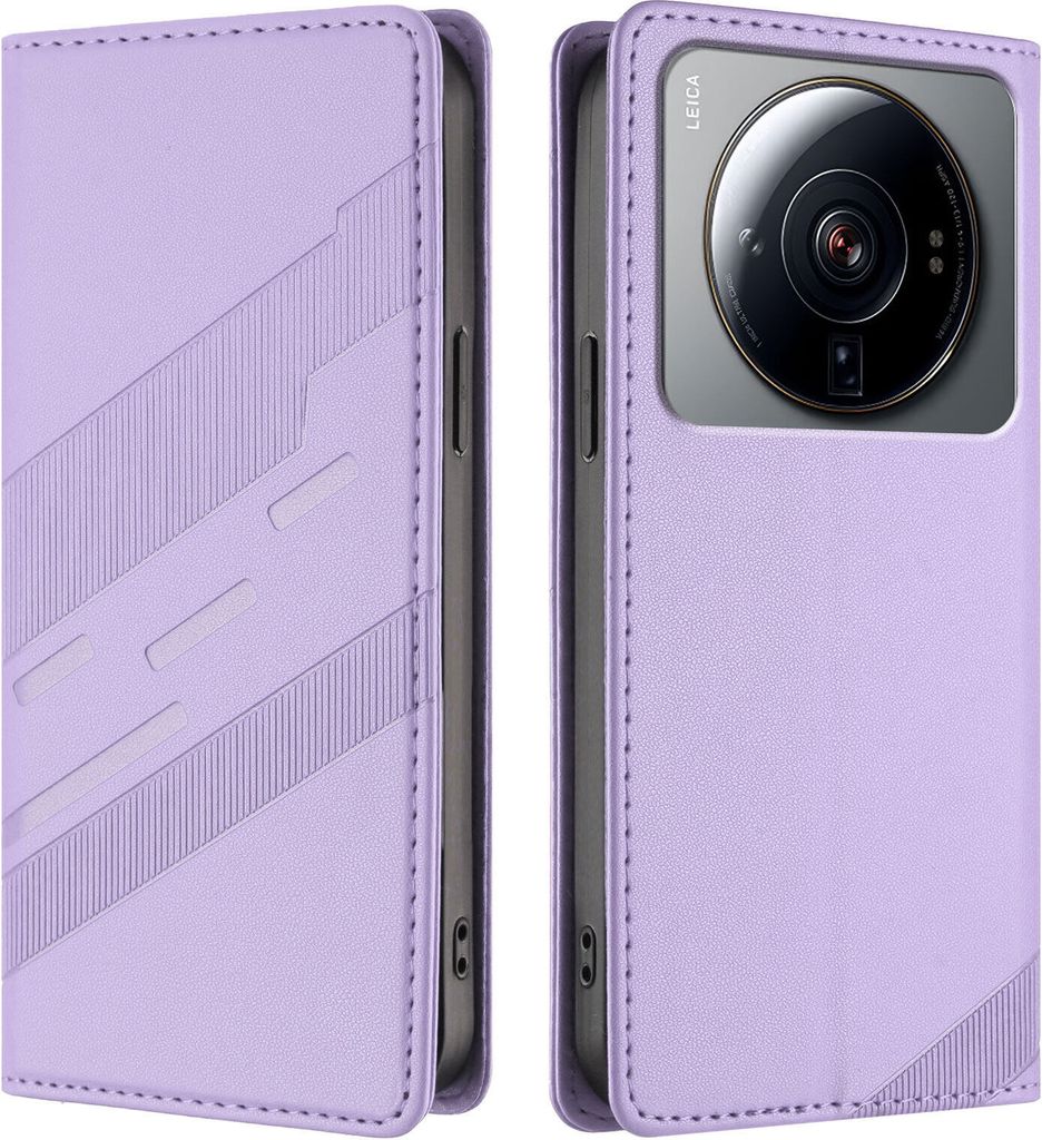 Hülle für Xiaomi 12S Ultra, Kunstleder Brieftaschen Handyhülle mit Kartenfach und Standfunktion Violett