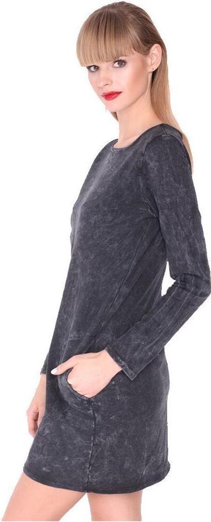 Damen Minikleid Trendy Kurzes Kleid Tunika Dress Longshirt Oberteill Langarm Pullover One Size in 3 Farben, Gr. 36 38 S M, 8145 Schwarz