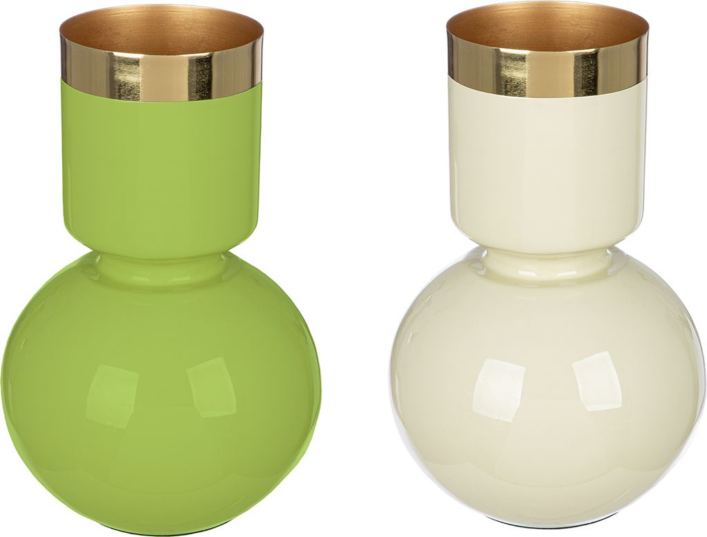 Gilde Vase, "Roro", Metall, creme, grün, H. 28 cm, D. 17 cm 55114 4063387551141 2 Stück (2-fach sortiert)