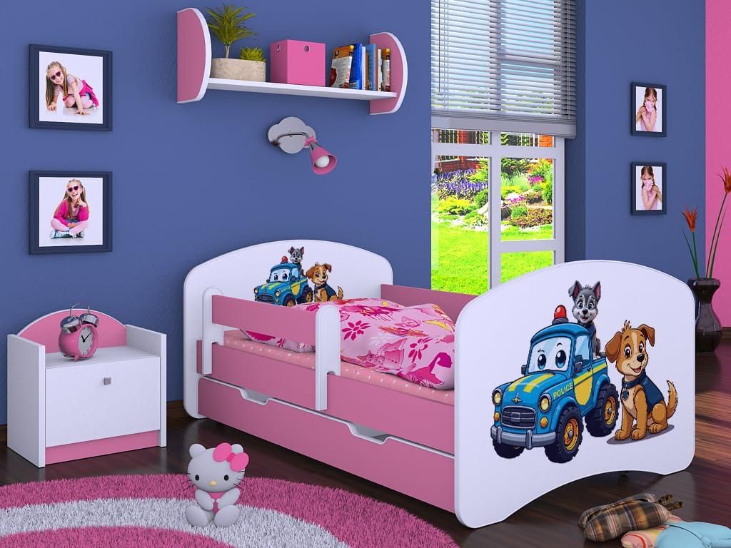 Happy Babies Kinderbett - mit Rausfallschutz Junge 140x70 Mädchen, Bett für Kinderzimmer mit Schublade & Matratze Einzelbett für Kinder Kinder H...