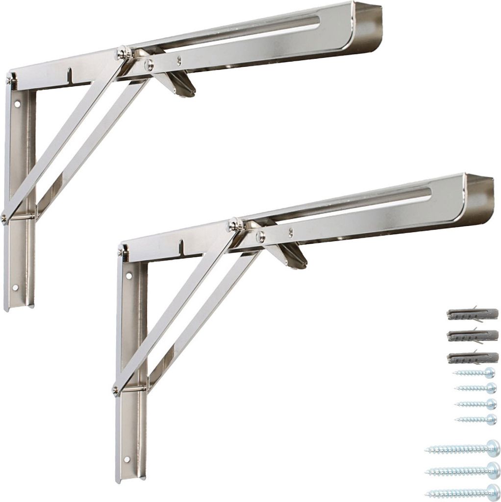 Klappkonsole 1 Paar Regalbodenhalter Klapptischhalterung Klappwinkel Edelstahloptik 400mm x 215mm