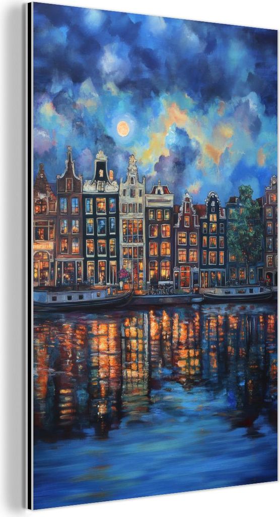 MuchoWow Wanddekoration Metall Metallbild Wandkunst 80x120 cm Grachten Amsterdam - Häuser - Stadt - Farbenfroh MuchoWow Aluminium Gemälde - Bilder