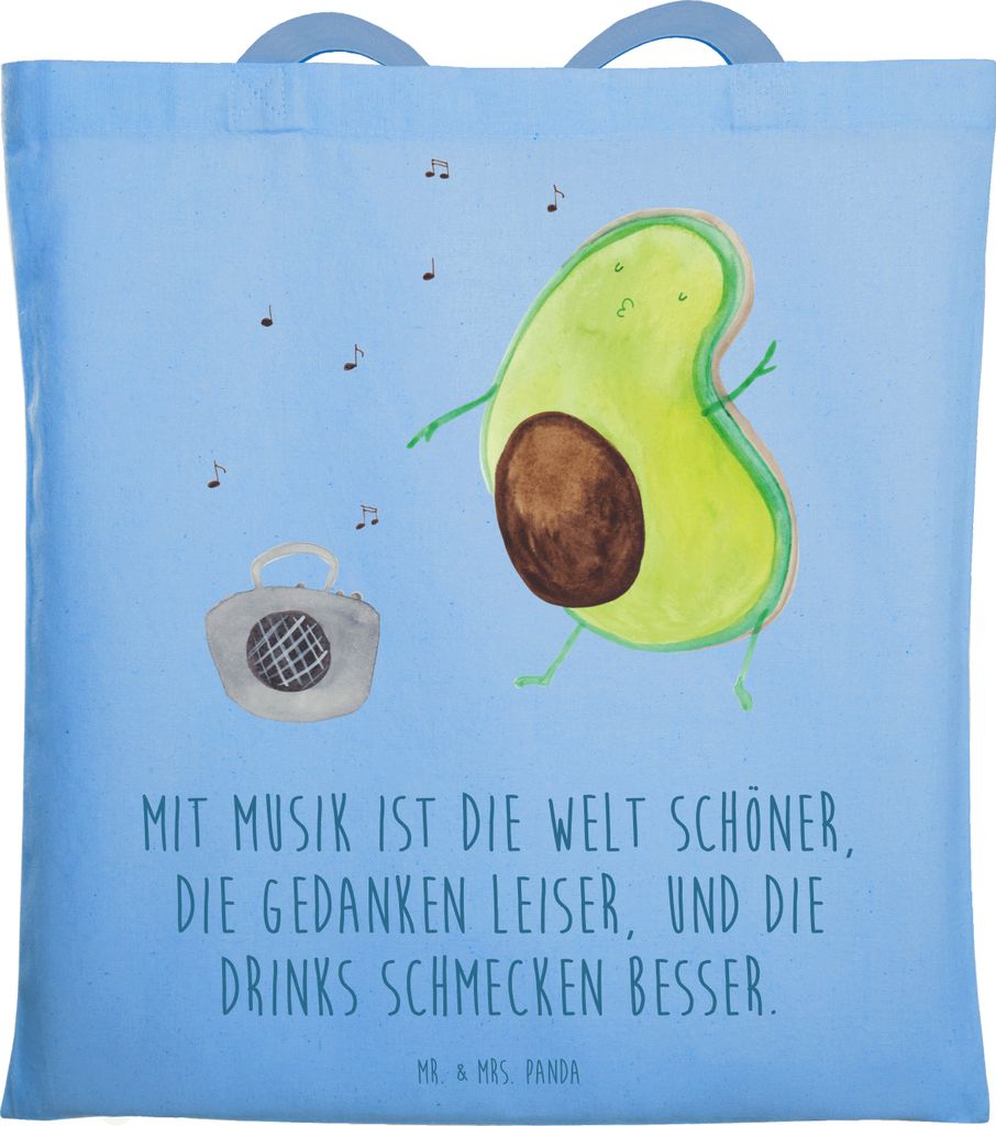 Mr. & Mrs. Panda Tote Bag Avocado Tanzen - Sky Blue - Geschenk, Urlaub, Laptoptasche, Baumwolltasche, Singen, Party, Jutebeutel, Tasche, Tragetasch...