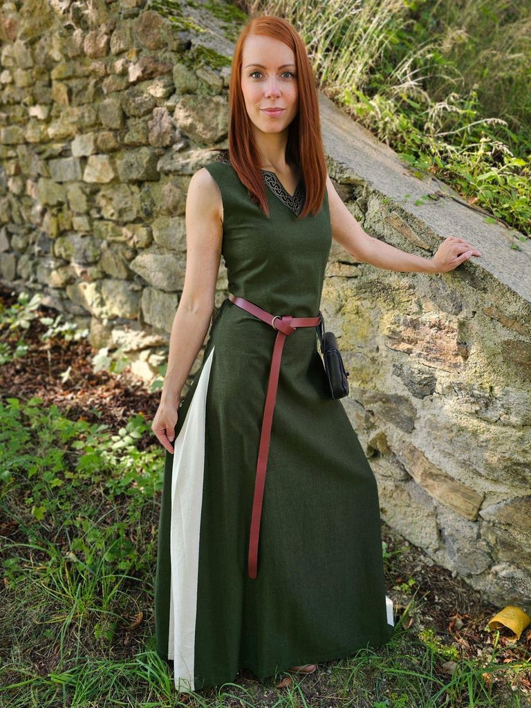 Mittelalter Kleid mit Schnürung ärmellos Grün / Natur Produktbild 