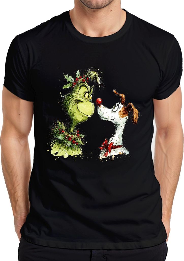 Grinch Weihnachten Max Hund rote Nase lustig Retro Herren T-Shirt, Schwarz, XL