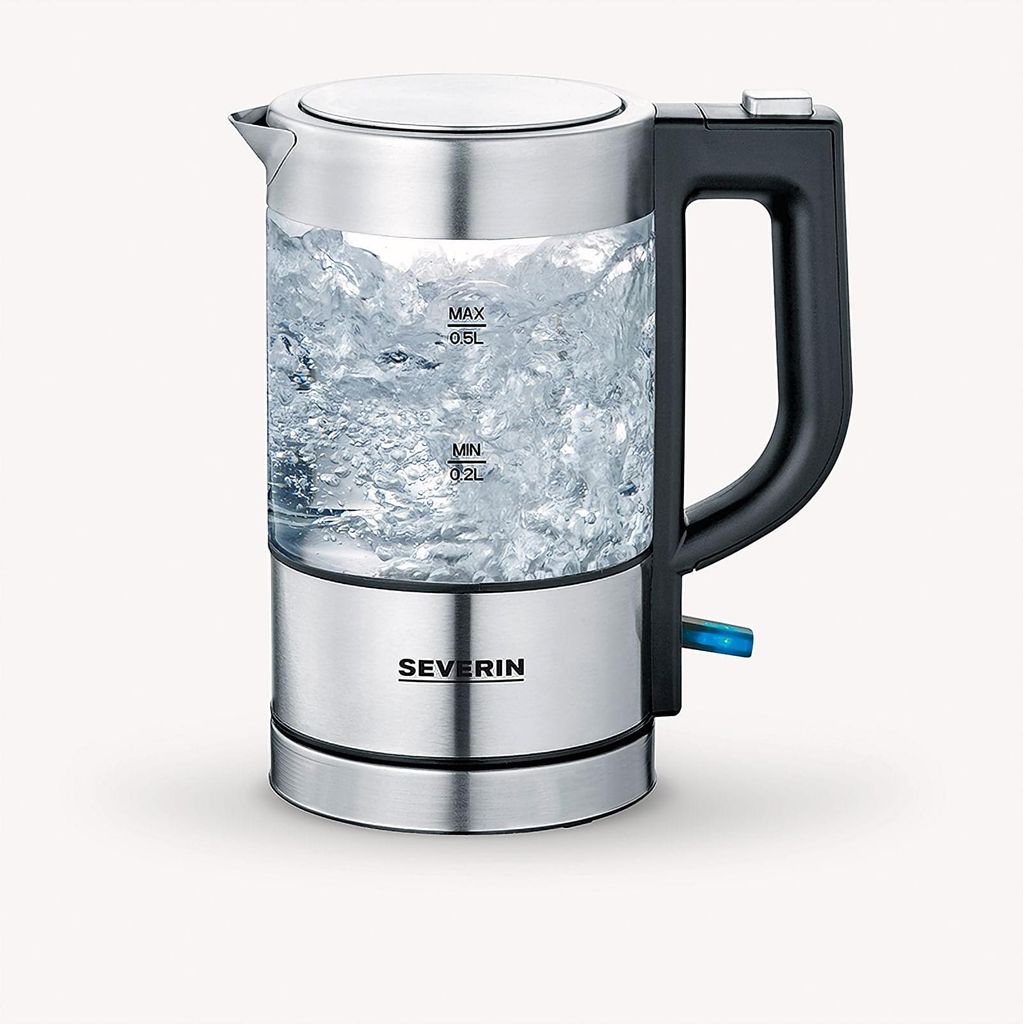 SEVERIN Mini Glas-Wasserkocher WK 3472 aus Edelstahl, gebürstetschwarzsilber Wasserkocher Mini Wasserkocher Reise Wasserkocher Wasserkocher Mit...