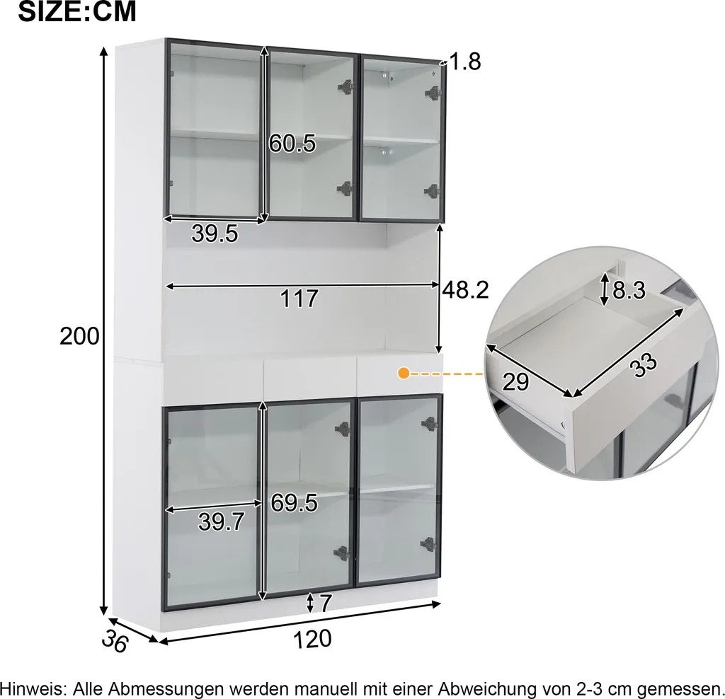 Vitrine avec éclairage LED télécommandé et cadre aluminium, 6 portes