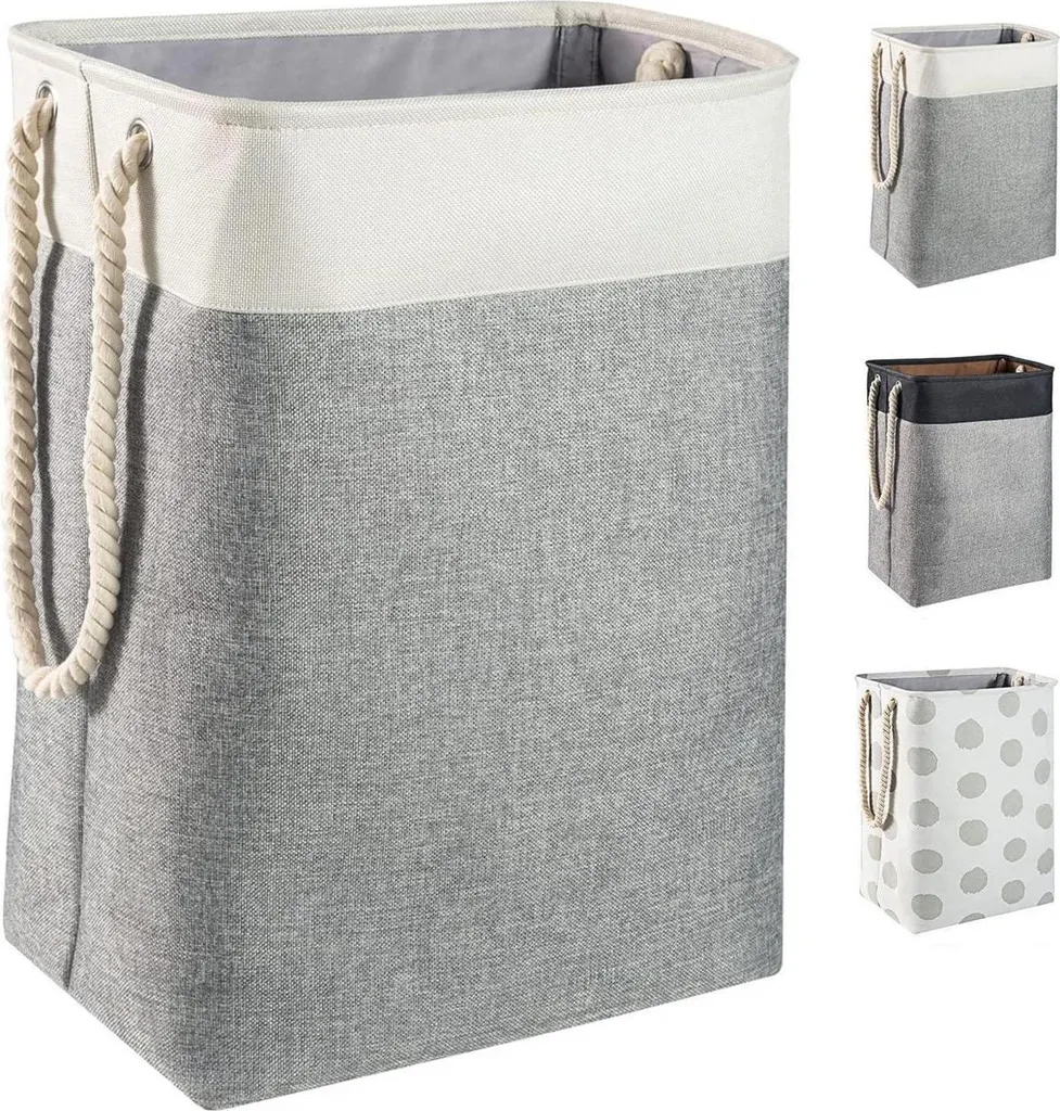 Bac à linge pliable 78L pour salle de bain et chambre, beige gris