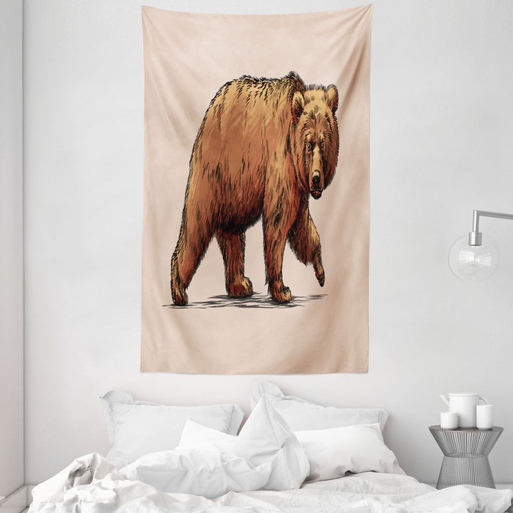 ABAKUHAUS Bär Wandteppich und Tagesdecke, Tinten-Kunst-Tier-Tier aus Weiches Mikrofaser Stoff Waschbar ohne Verblassen Digitaldruck, 140 x 230 cm,...