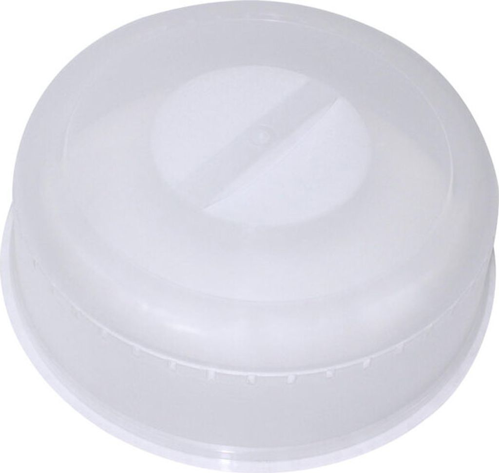 A clear, professional studio shot of a white plastic microwave cover.