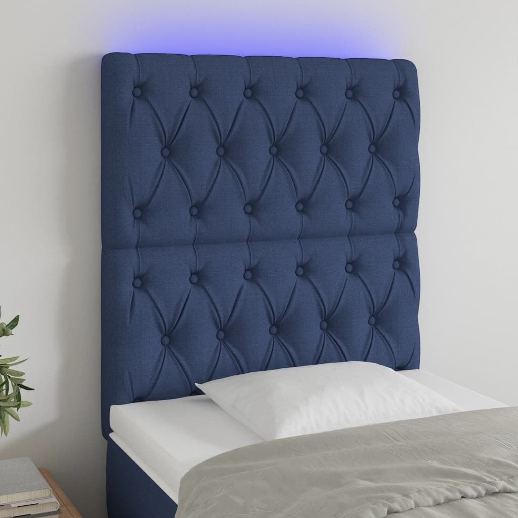 The Living Store LED Kopfteil Blau 80x7x118/128 cm Stoff