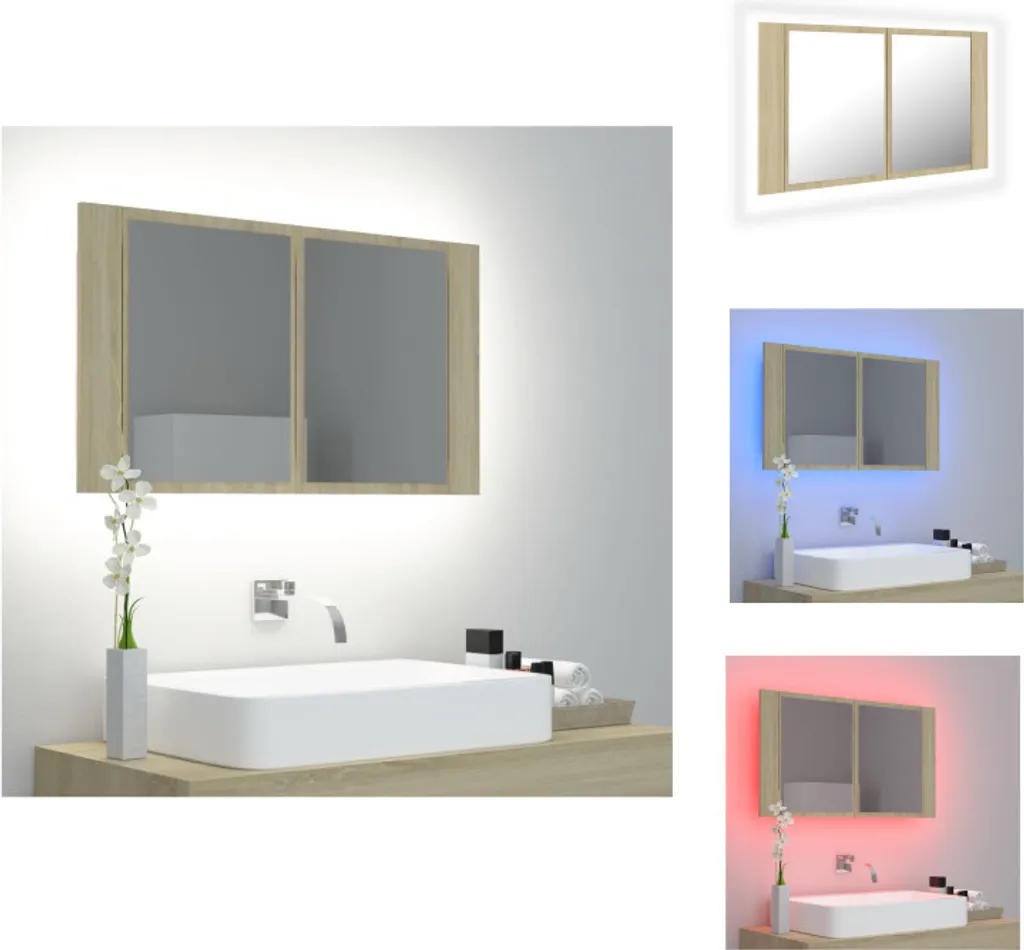 Armoire Miroir pour Salle de Bains LED Chêne Sonoma - Gain de Place 80cm