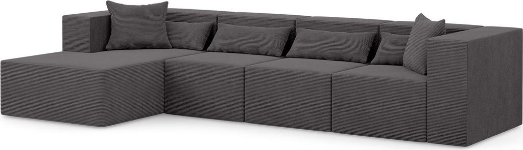 Ecksofa Nova L MAX - 360x180x76cm, Otomane, 2x Sessel, modulares Ecksofa, Links, Dunkelgrau