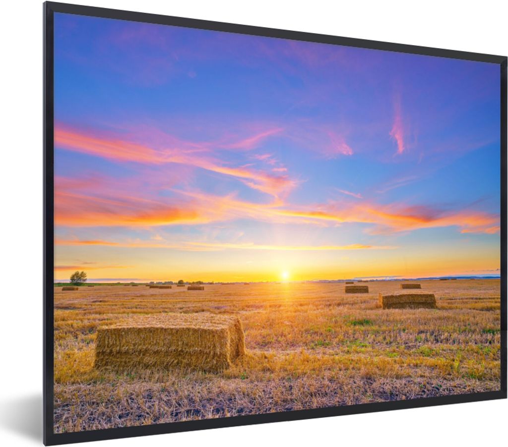 MuchoWow Gerahmtes Poster Stroh - Sonne - Himmel - Landschaft 80x60 cm - Poster mit Schwarzem Bilderrahmen Wandposter Rahmen Foto Bilder - Schwar...