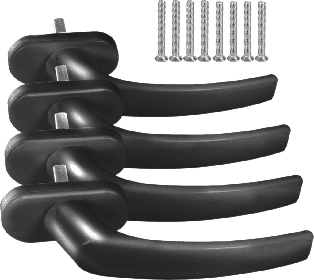 4 x Alu Fenstergriff in Schwarz RAL 9005 - Stiftlänge 45mm