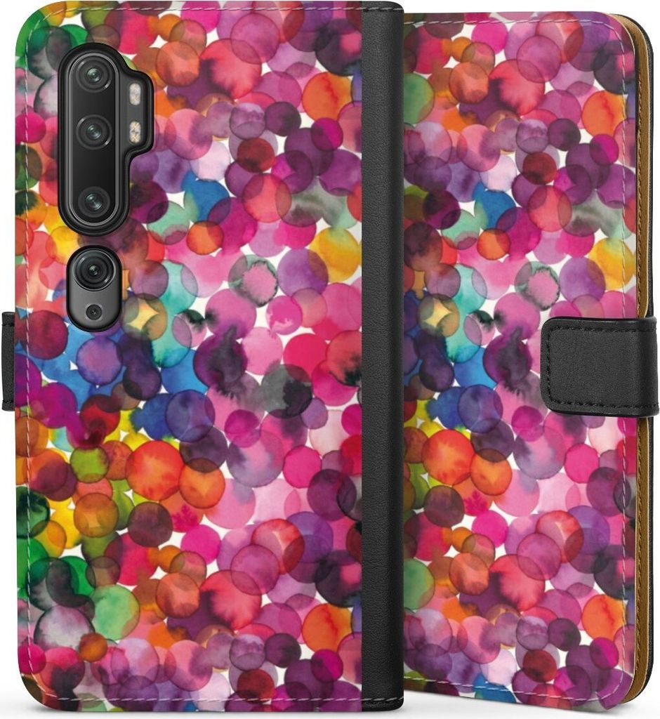 DeinDesign Klapphülle für Xiaomi Mi Note 10 Handytasche Lederhülle Tasche Punkte Wasserfarbe bunt