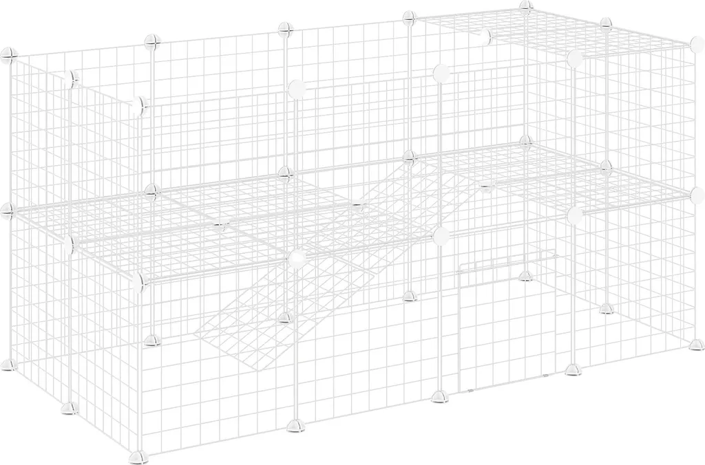 Enclos modulaire en acier inoxydable blanc pour chiots et lapins