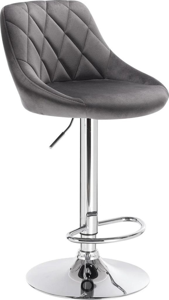 Barhocker aus Samt - Höhenverstellbarer Drehhocker - Mit Fußstütze - Sitz 35 x 38 cm - Sitzhöhe 60–82 cm - Tragkraft 100 kg - Dunkelgrau