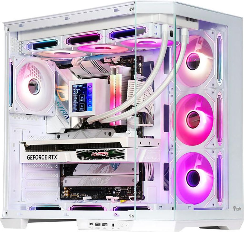 Itek Dark Cave Aku Tower PC Gaming ATX Weiß gehärtetes Glas 4 Lüfter ARGB
