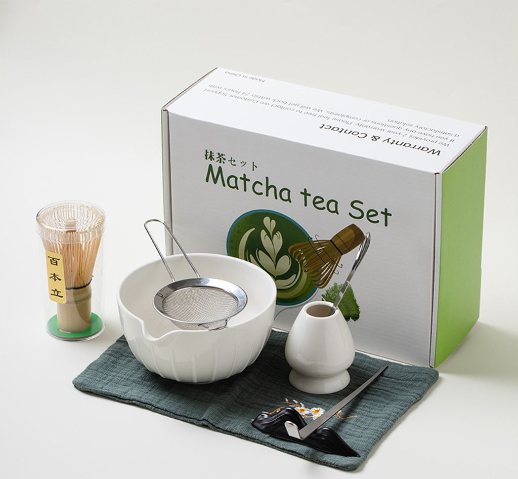 INF Matcha-Besen-Set: Texturiertes Weiß, 8-teilig, Edelstahl