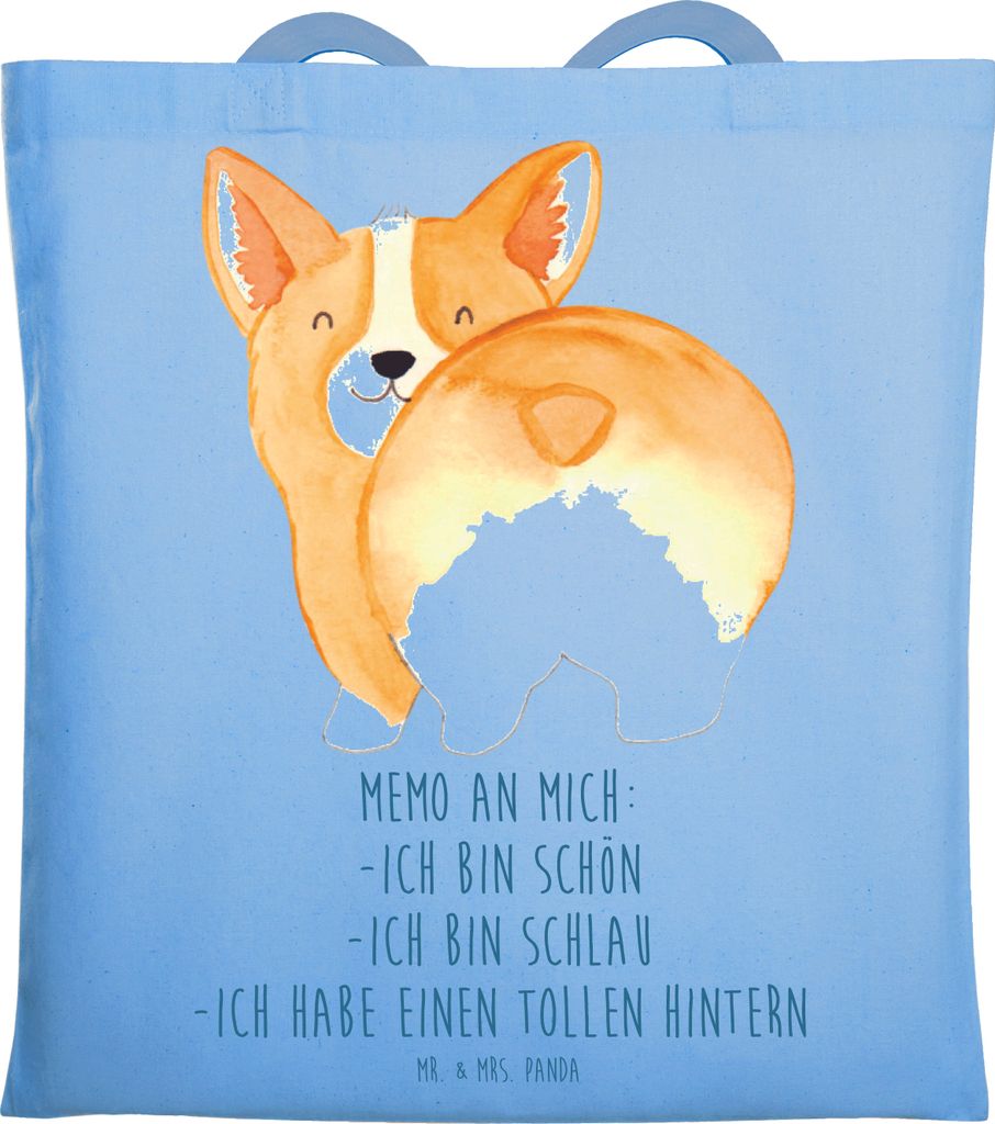 Mr. & Mrs. Panda Einkaufstasche Corgi Po - Sky Blue - Geschenk, Hund, Sprüche, Süß, Jutebeutel, Spruch, Positiv, Motivation, Laptoptasche, Tasch...