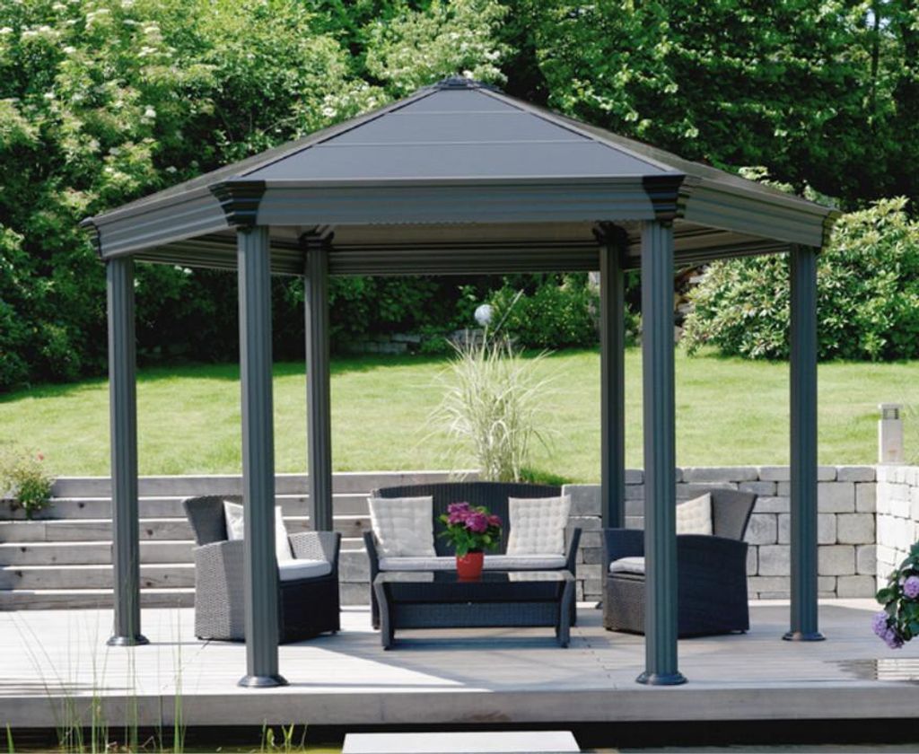 Gazébo tonnelle hexagonale 11.16m² gris anthracite - Palram Image du produit 