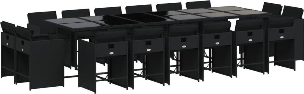17-tlg. Garten-Essgruppe mit Kissen Schwarz Poly Rattan