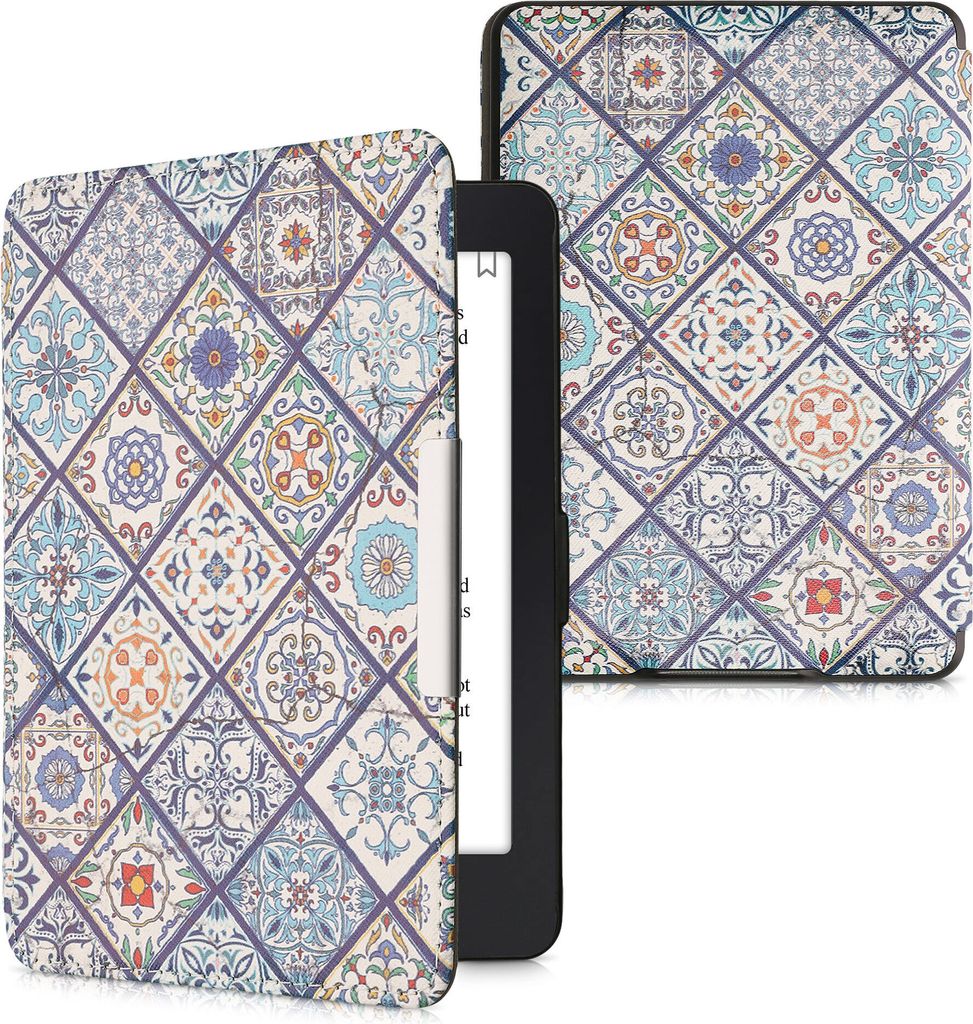 kwmobile Schutzhülle für Amazon Kindle Paperwhite Hülle - eReader Flip Case mit Auto Sleep Funktion - Marokkanische Fliesen bunt mit Blau Orange...