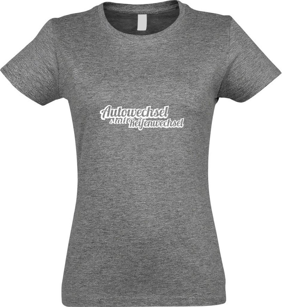 Kiwistar - T-Shirt tailliert - Damen - Graumeliert - Autowechsel statt Reifenwechsel - mit Motiv Bedruckt - Funshirt Design - Sport - Freizeit - Da...