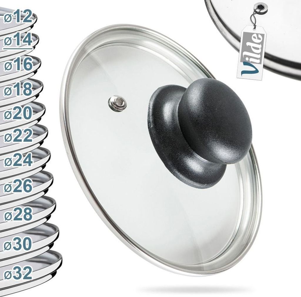 Coperchio in vetro KADAX con manico in silicone, coperchio resistente al calore per pentole ⌀14-30 cm, coperchio con foro per il vapore, coperchio universale di varie dimensioni (18 cm, grigio