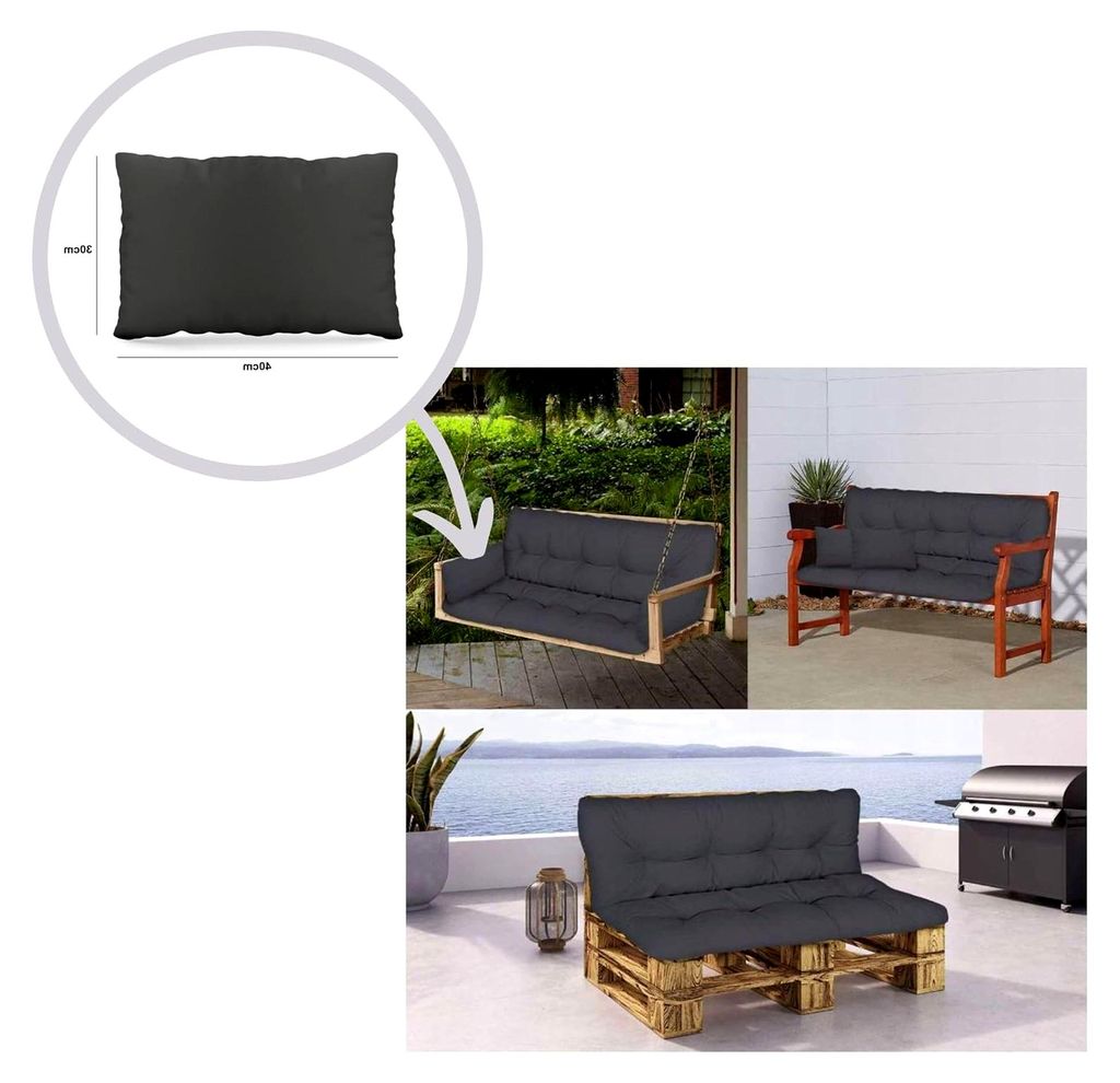 Kissen für Gartenbank Set x2, Kleines seitliches Sitzkissen, 30x40x12 cm, Wasserfestes Outdoor Polster für Gartenmöbel, Paletten und Terrasse