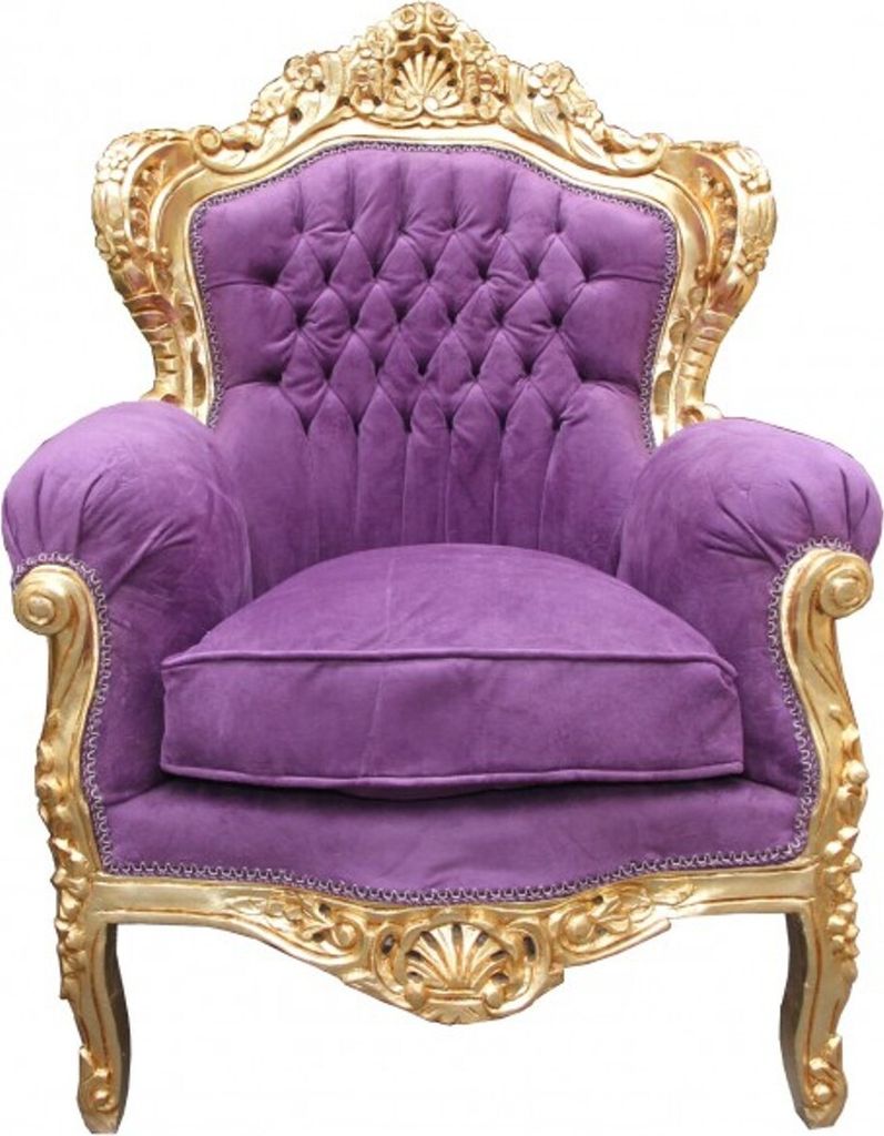 Casa Padrino Barock Sessel "King" Mod 2 Lila / Gold Möbel Antik Stil