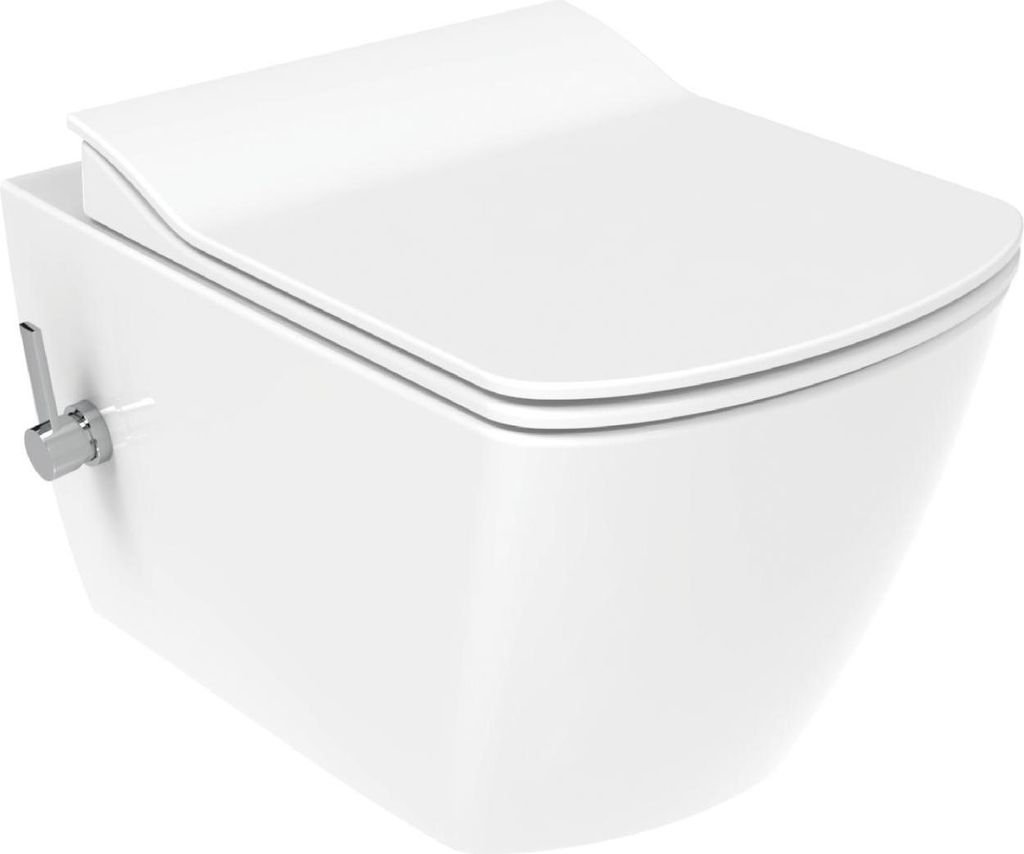 Creavit Elegant Wand WC mit Bidetfunktion randlos Weiß glänzend Warm und Kaltwasser ohne WC Sitz