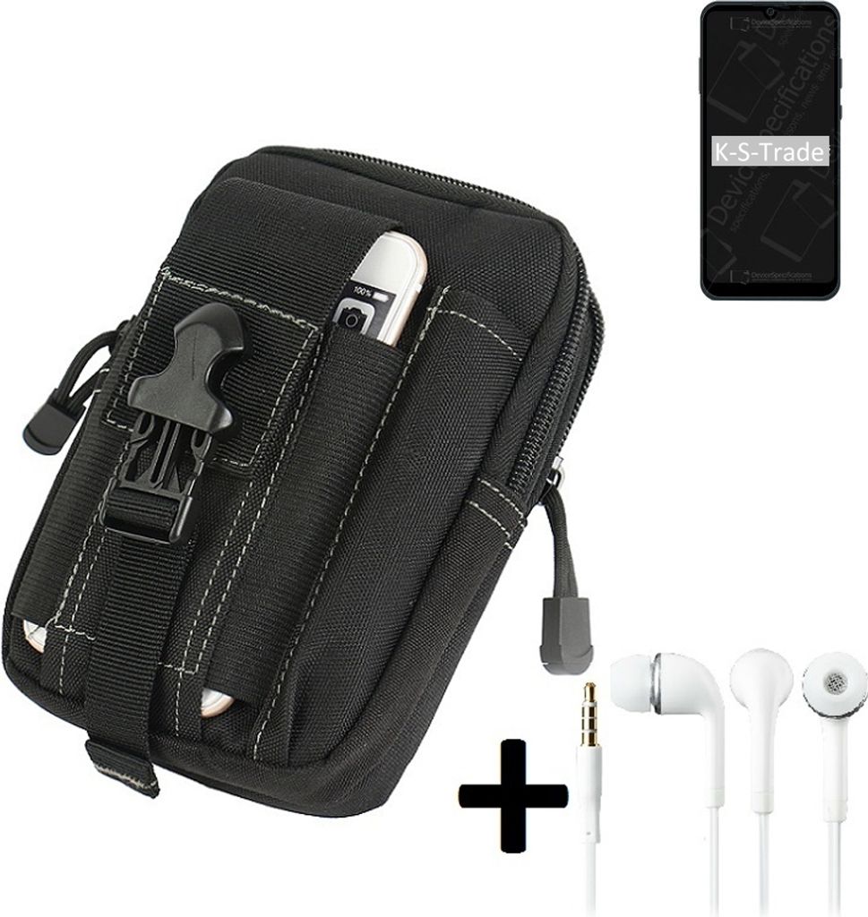 K-S-Trade Gürteltache + Kopfhörer kompatibel mit ZTE Blade A51 Lite Gürtel Tasche Holster Schutz Hülle Handy Hülle schwarz inkl. Extrafächer