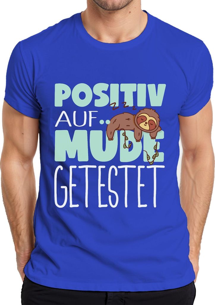 Positiv auf müde getestet Faultier Schlafen Morgenmuffel lustig Herren T-Shirt, Blau, 3XL