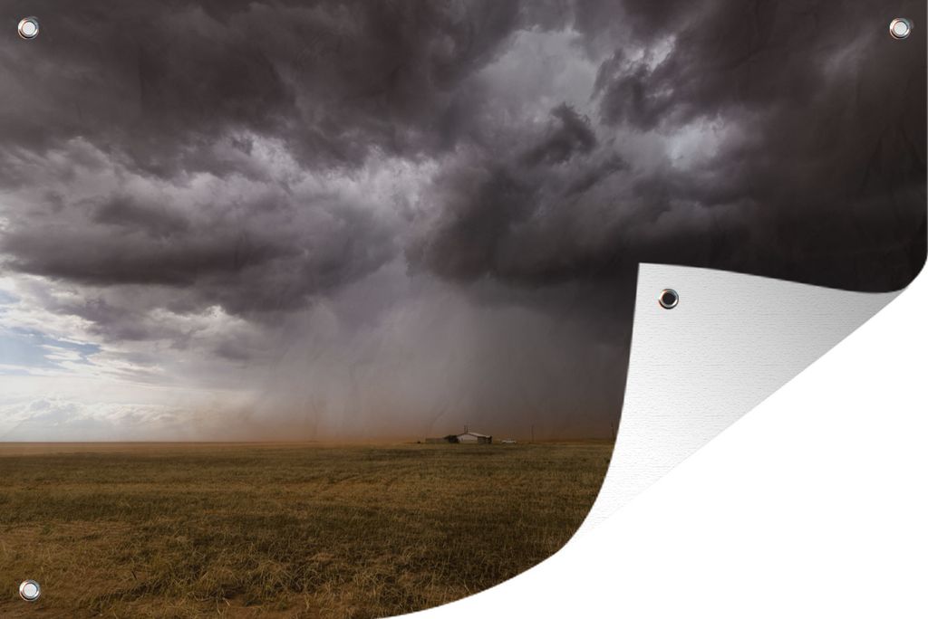 MuchoWow 120x80 cm Outdoor-Poster Gartendeko Sichtschutz Garten Poster für den Garten Gewitter über einem kleinen Haus in Texas
