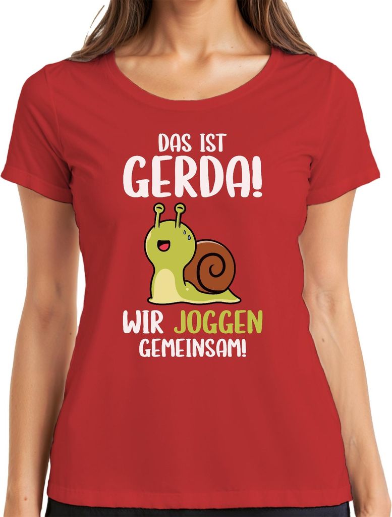 Das ist Gerda wir joggen gemeinsam Schnecke Laufteam Läufer Humor Damen T-Shirt, Rot, M