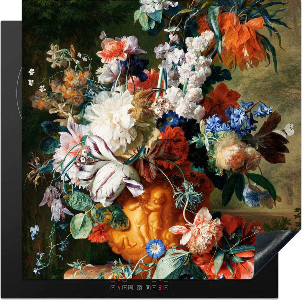 KitchenYeah Herdabdeckplatte Kunst - Alte Meister - Blumenstrauß in einer Urne , 78x78cm, Küche Deko, Glaskeramikkochfeld Herdabdeckung, Abdeck...