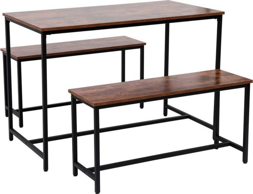 Happy Home Esszimmertischset Dining Set mit 1 Tisch & 2 Sitzbänken HWT55-HOL