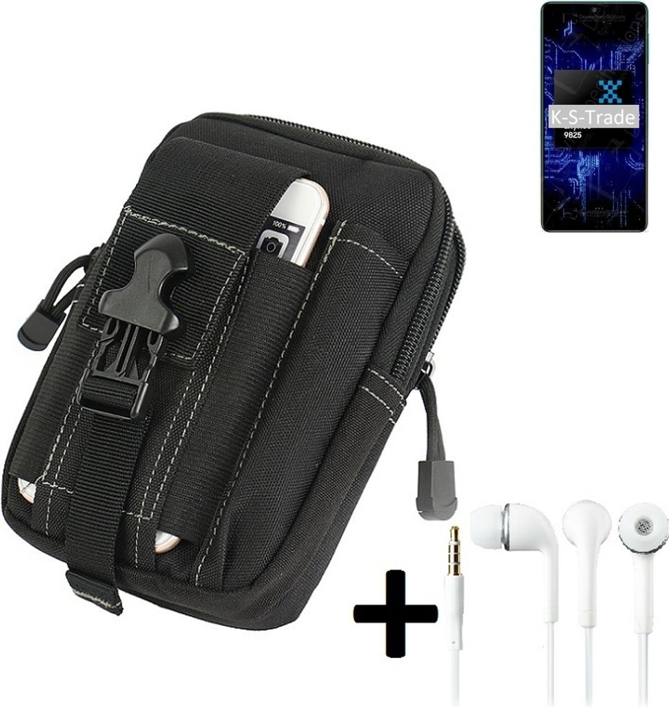 K-S-Trade Gürteltache + Kopfhörer kompatibel mit Samsung Galaxy M62 Gürtel Tasche Holster Schutz Hülle Handy Hülle schwarz inkl. Extrafächer