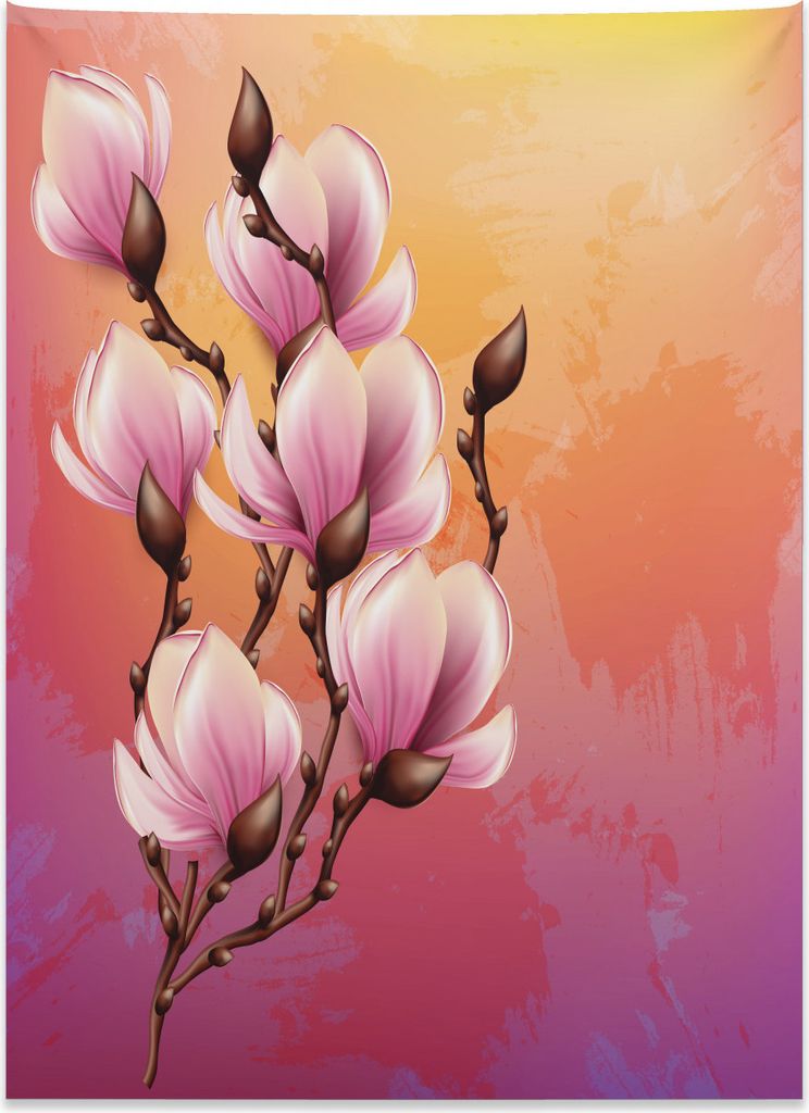 Abakuhaus Magnolie Wandteppich, 3D Realistisches Design aus Weiches Mikrofaser Stoff Kein Verblassen Klare Farben Waschbar, 110 x 150 cm, Mehrfarbig