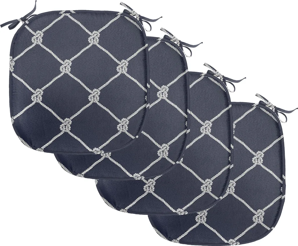 Abakuhaus Lot de 4 Galettes de Chaise Bleu Marine à Rayures 40x40 cm