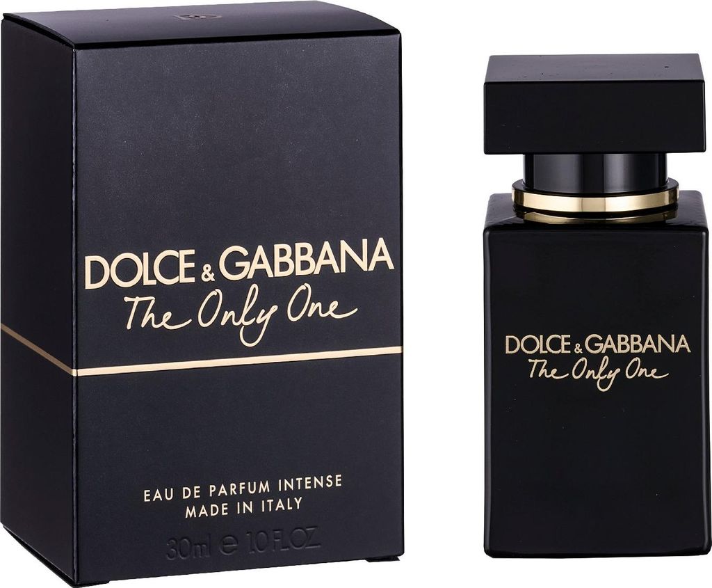 A black box and bottle of Dolce & Gabbana The Only One Eau de Parfum Intense.