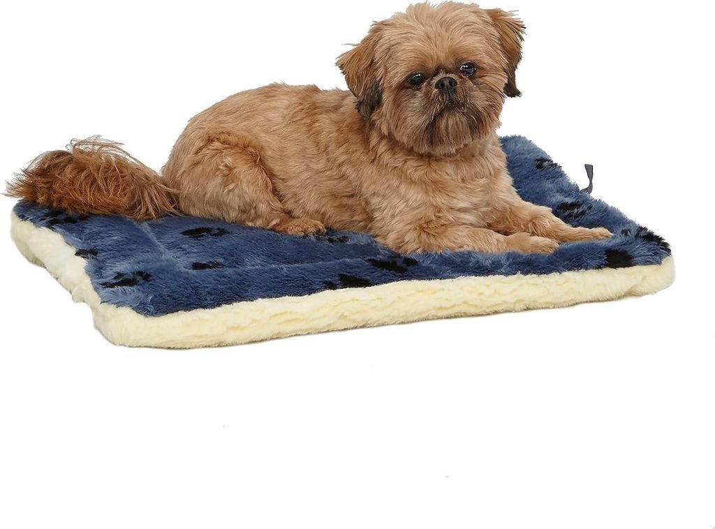 Umkehrbares Haustierbett mit Pfotenabdruckmuster blau crème maschinenwaschbar für kleine Hunde - 59,69 l x 43,18 B x 7,11 H cm - Modell 40224-FVBLS