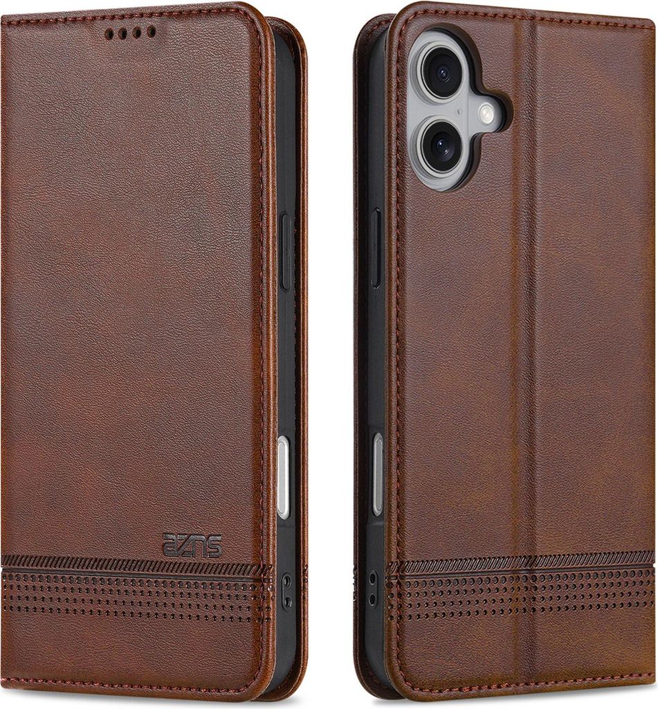 Leder Hülle für iPhone 16, Klapphüllen Brieftasche Magnetverschluss Ständer Schutzhülle Kaffee