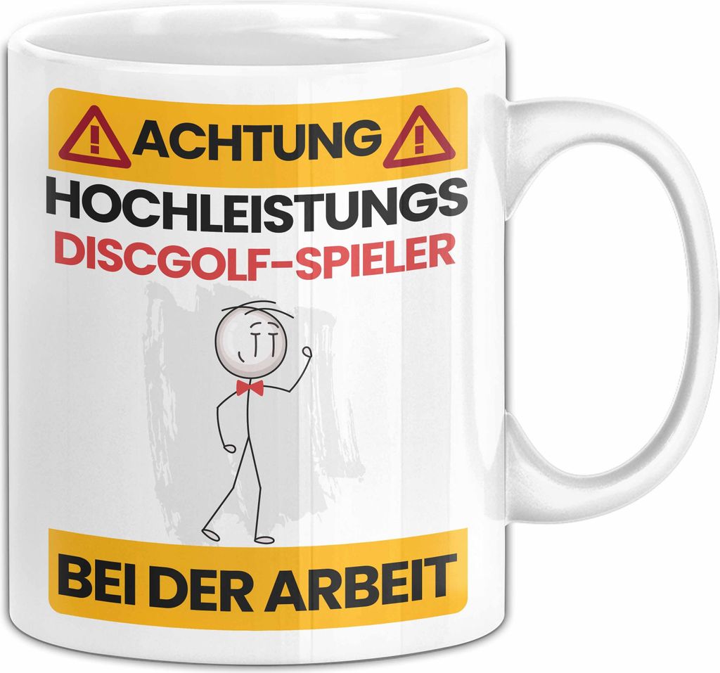 Discgolf-Spieler Tasse Geschenk Lustiger Spruch Geschenkidee für Discgolf-Spieler Achtung Hochleistungs Discgolf-Spieler Bei Der Arbeit (Weiß)