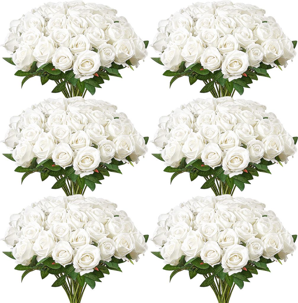VEVOR Künstliche Rosenblüten, 120 Stück Kunstblumen, weiß, Produktbild 